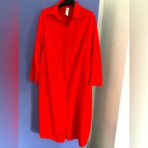 H&M coral red shirt dress crop sleeves thin size l